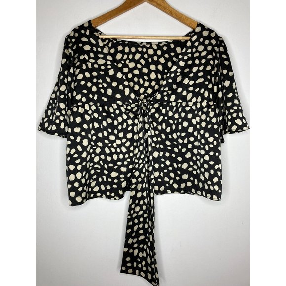 LOFT Black Beige Blouse Low Back Detail Women's Large - Picture 6 of 11